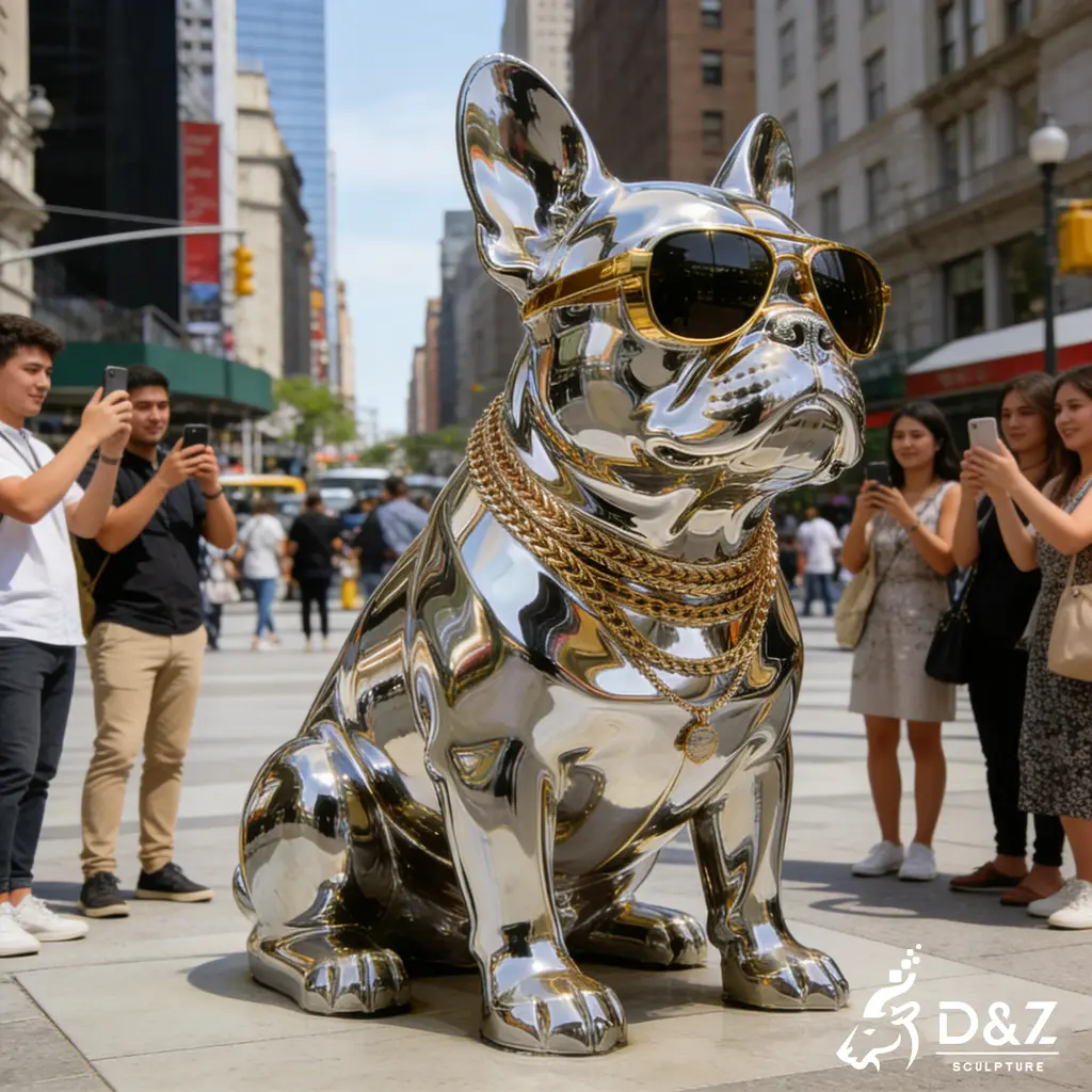 Luxury Chrome French Bulldog Sculpture Hip Hop Street Art DZN471-5 Luxury Chrome French Bulldog Sculpture Hip Hop Street Art DZN471-5
