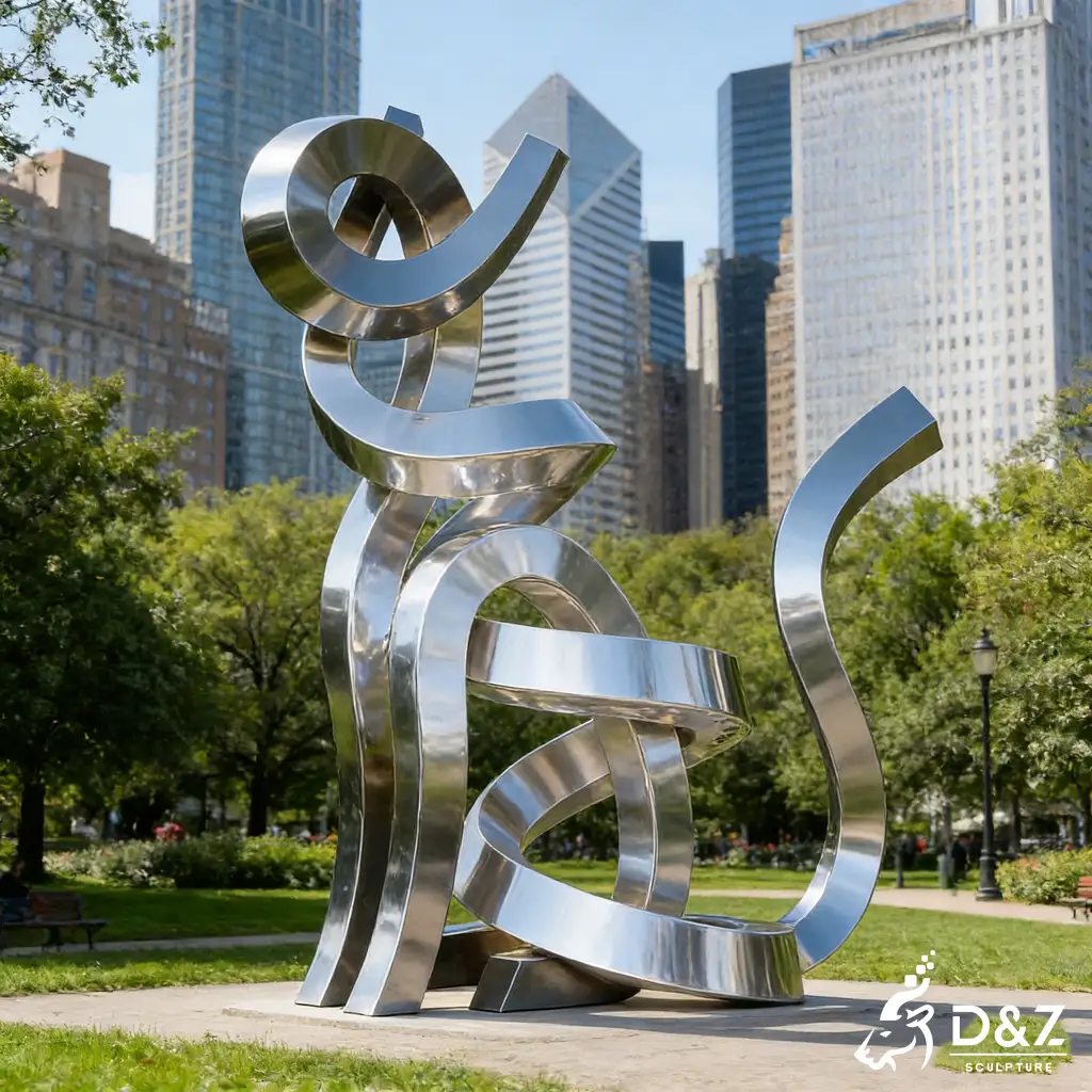 Large Mirror Metal Abstract Cat Sculpture for Garden DZN474-5