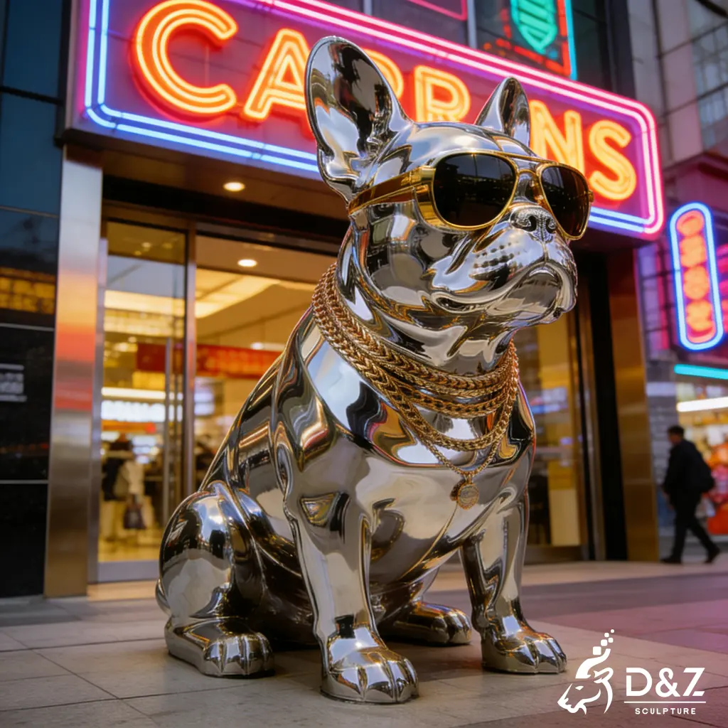 Luxury Chrome French Bulldog Sculpture Hip Hop Street Art DZN471-6 Luxury Chrome French Bulldog Sculpture Hip Hop Street Art DZN471-6