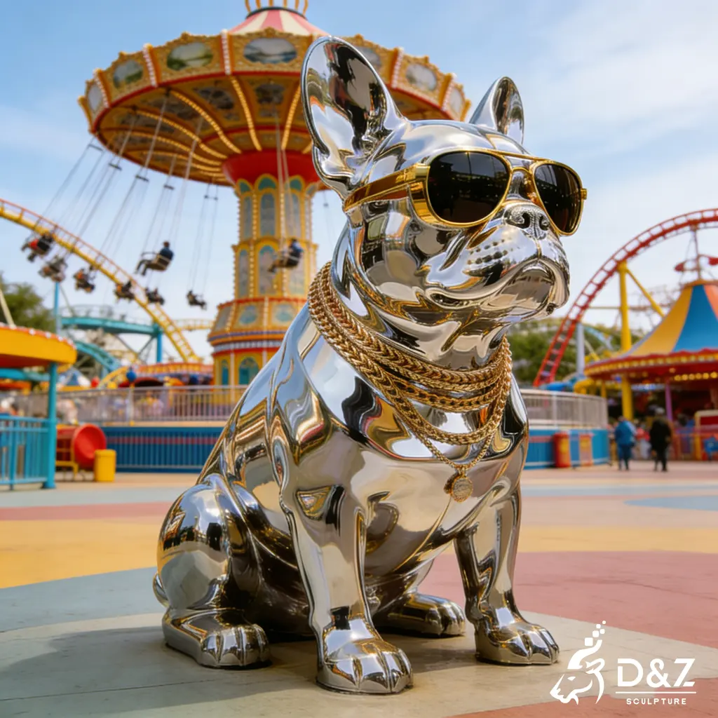 Luxury Chrome French Bulldog Sculpture Hip Hop Street Art DZN471-8 Luxury Chrome French Bulldog Sculpture Hip Hop Street Art DZN471-8