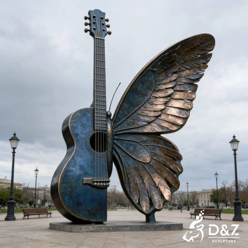 Guitar Art Bronze Butterfly Sculpture for Outdoor Garden DZN474-1