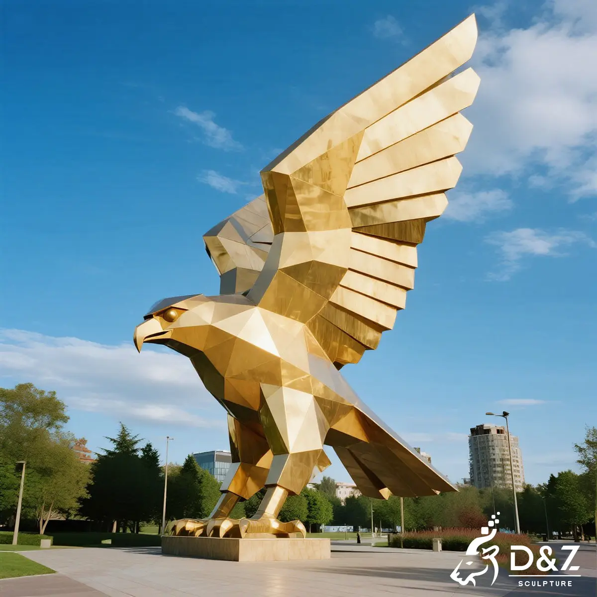 16 Large Flying Outdoor Eagle Sculptures of Power and Art-geometric golden eagle sculpture