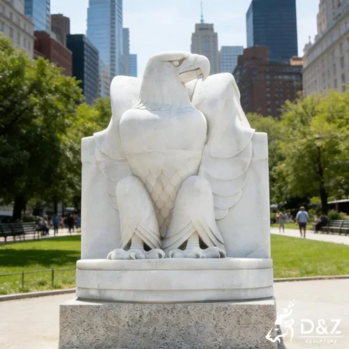 Hand-Carved Large White Marble Eagle Sculpture for Garden DZN495-1