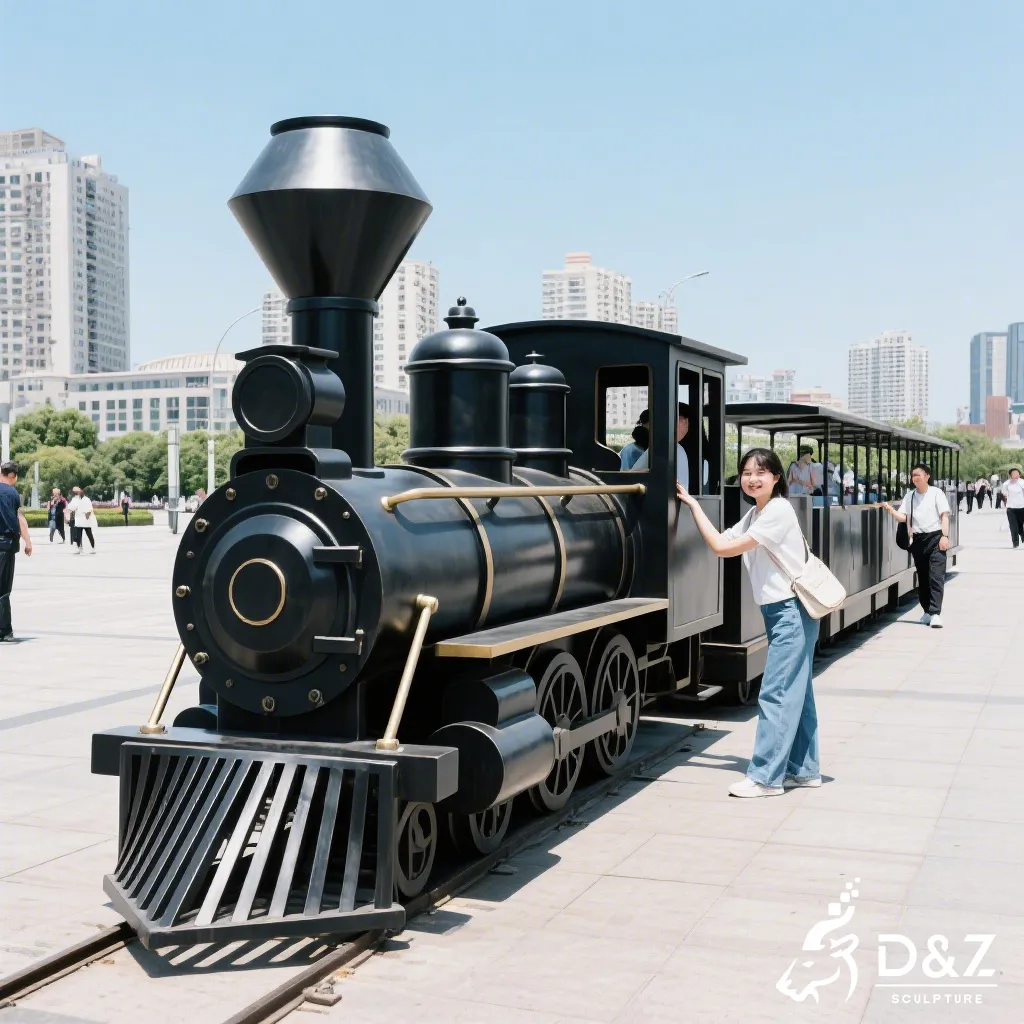 Vintage Industrial Metal Train Sculpture for Outdoor Art DZN460-1