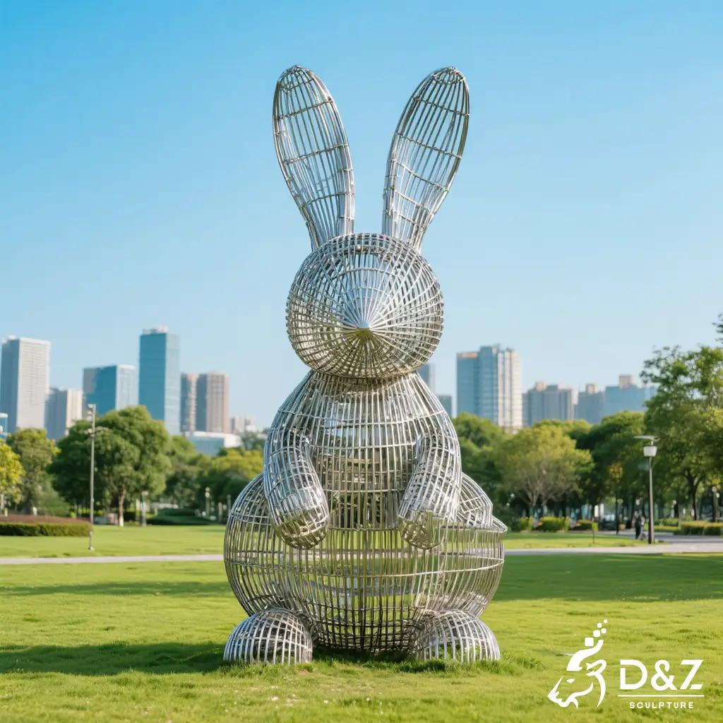 Large Modern Abstract Wire Rabbit Sculpture for Sale DZN458-1