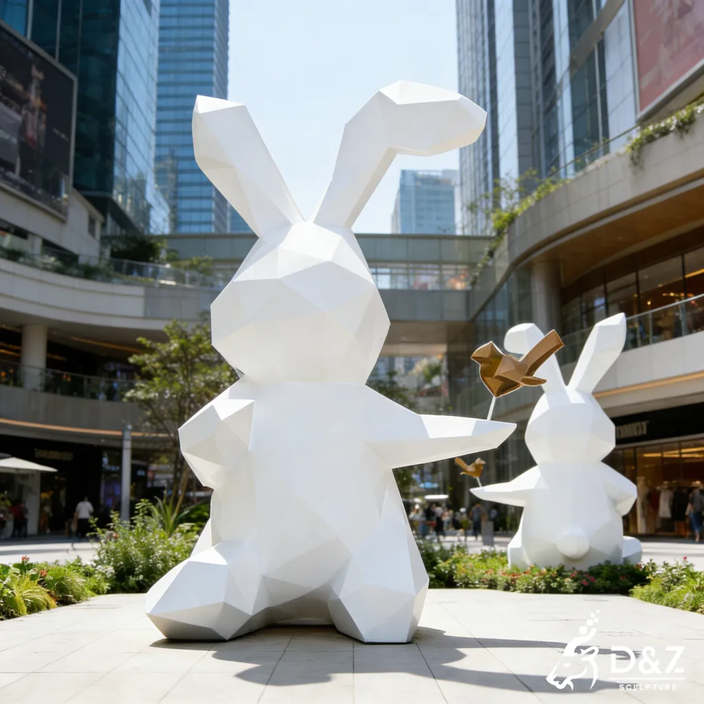 Custom Low-Poly Stainless Steel Modern Rabbit Sculpture DZN457-5
