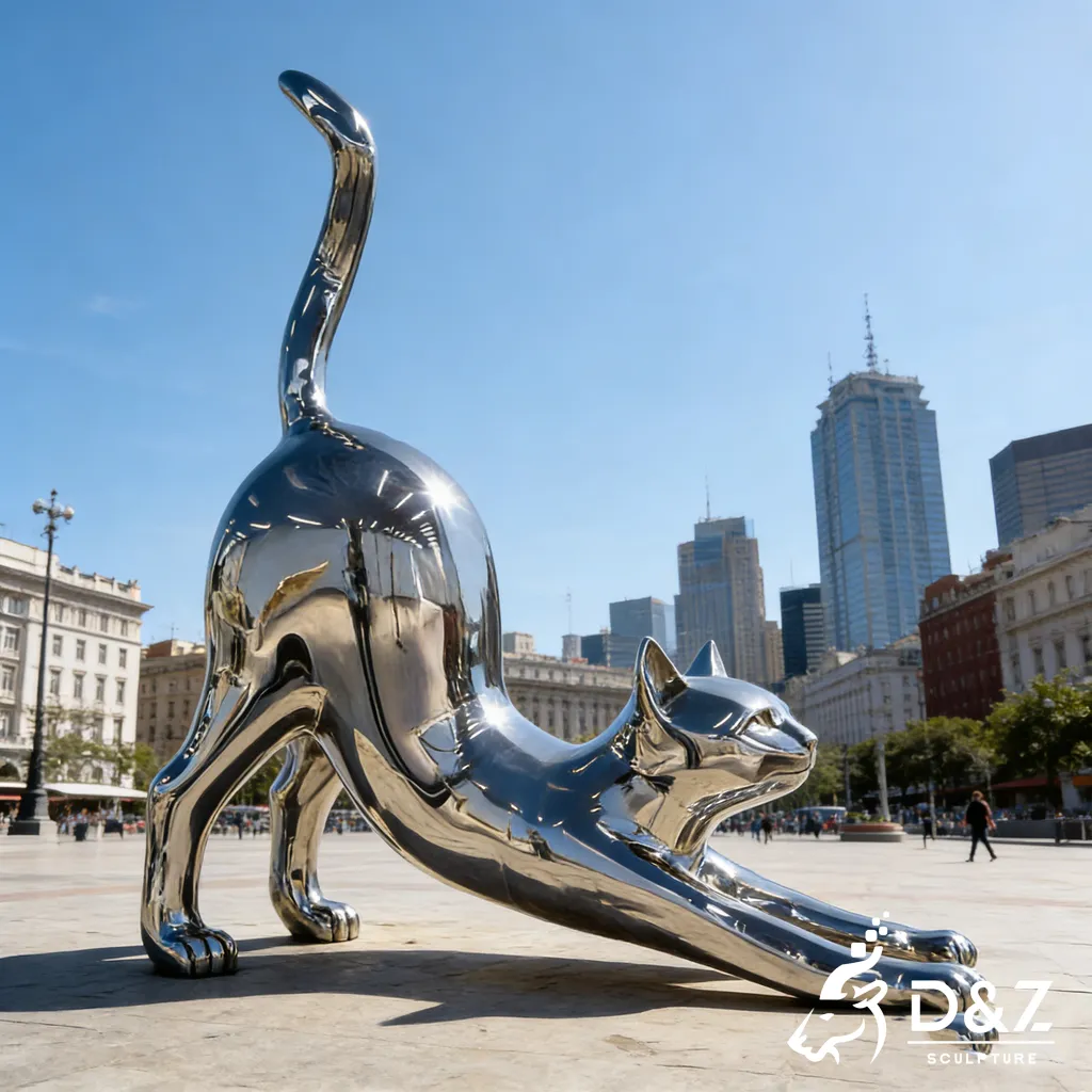 Modern Mirror Metal Cat Sculpture Art for Outdoor Garden DZN478-3