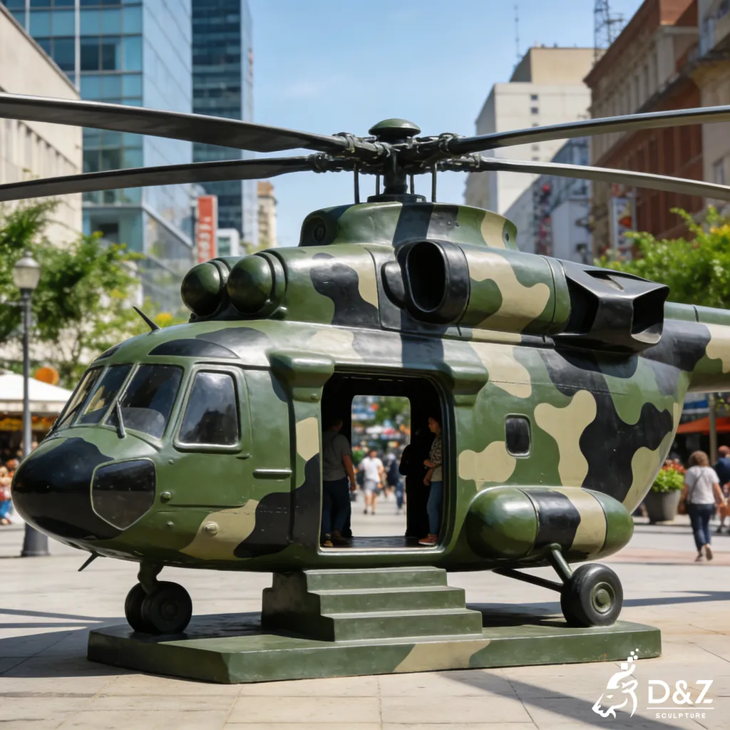 Large Airplane Metal Helicopter Sculpture Military Black Hawk Prop DZN449-4