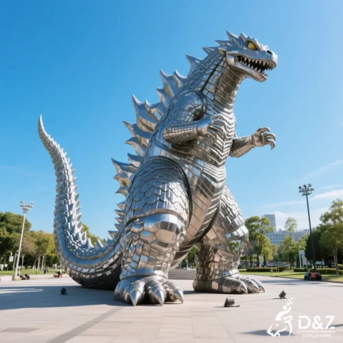 Mirror Polished Metal Monster Sculpture Godzilla Garden Decor DZN502-1