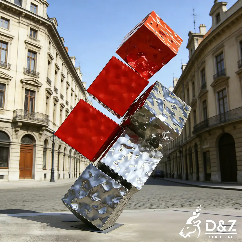 Modern Red Abstract Cube Sculpture Decor for Outdoor Plaza DZN523-6 Modern Red Abstract Cube Sculpture Decor for Outdoor Plaza DZN523-6