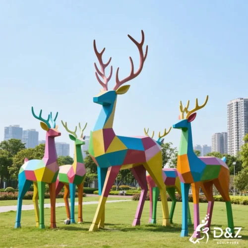 Large Geometric Deer Family Statue for Outdoor Garden DZN510-4 Large Geometric Deer Family Statue for Outdoor Garden DZN510-4
