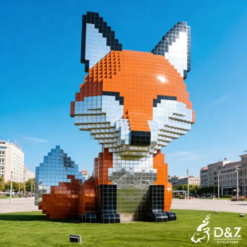 Large Modern Pixel Abstract Fox Sculpture for Garden DZN521-6