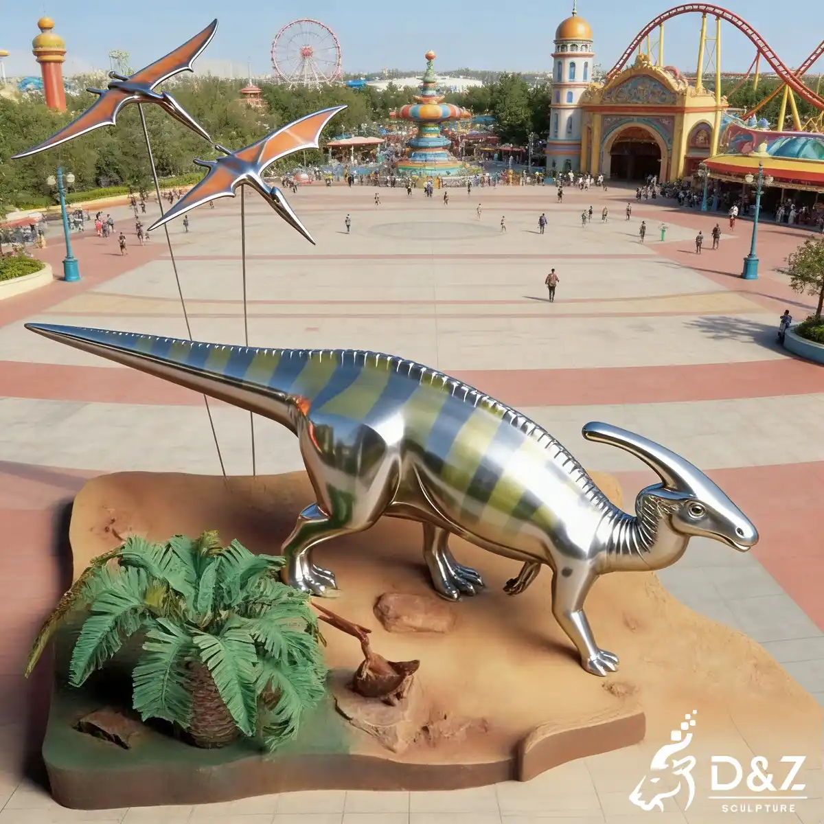 16 Metal Dinosaur Sculptures: Transform Spaces with Prehistoric Art-Parasaurolophus sculpture 16 Metal Dinosaur Sculptures: Transform Spaces with Prehistoric Art-Parasaurolophus sculpture