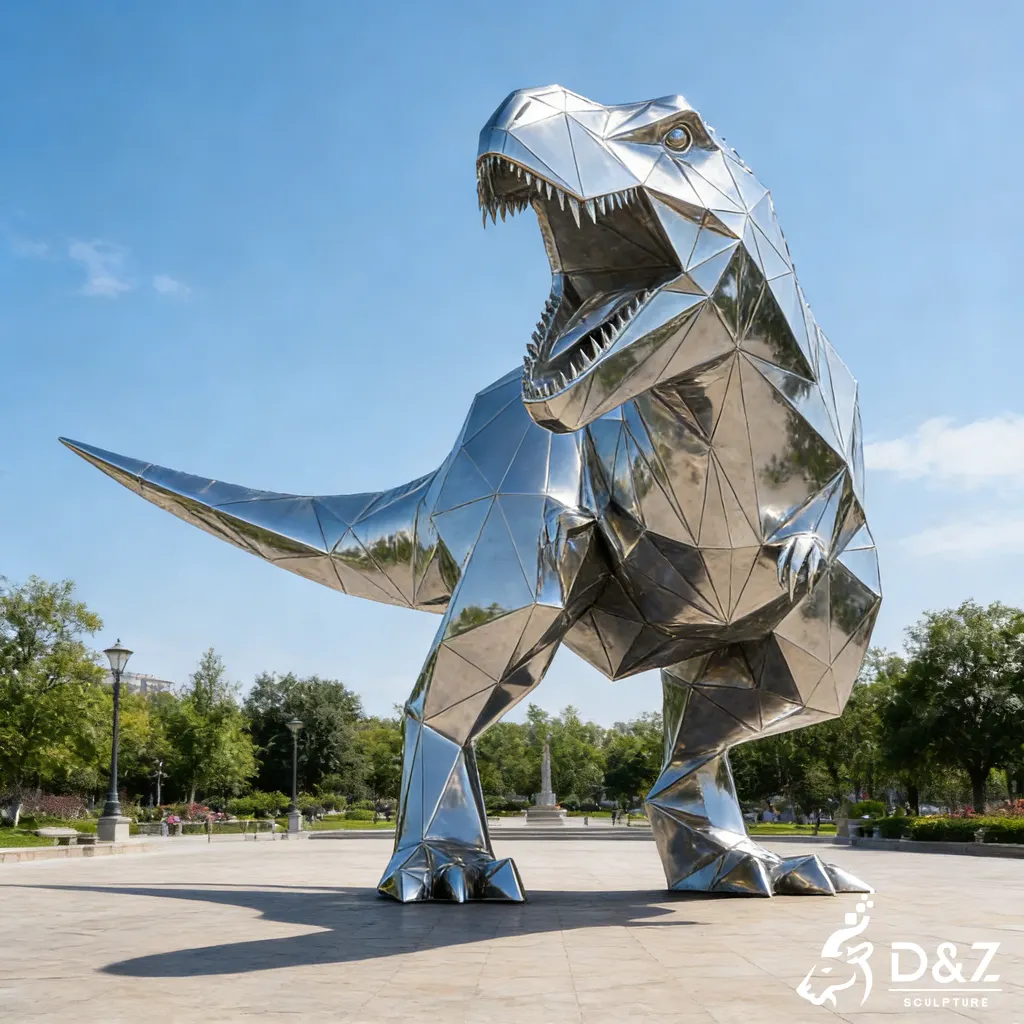 Modern Origami T-Rex Sculpture Large Metal Playground Art DZN500-5 Modern Origami T-Rex Sculpture Large Metal Playground Art DZN500-5