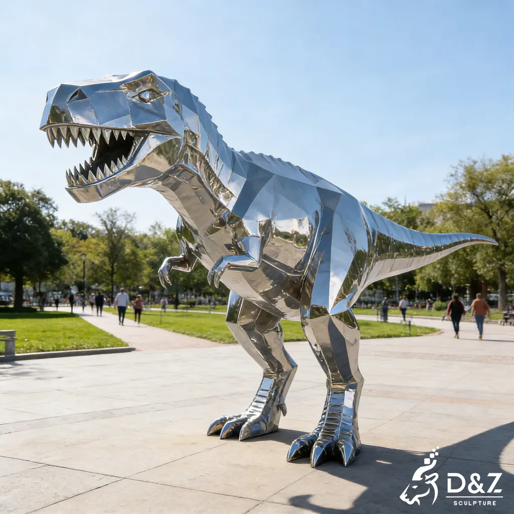 Modern Origami T-Rex Sculpture Large Metal Playground Art DZN500-6 Modern Origami T-Rex Sculpture Large Metal Playground Art DZN500-6