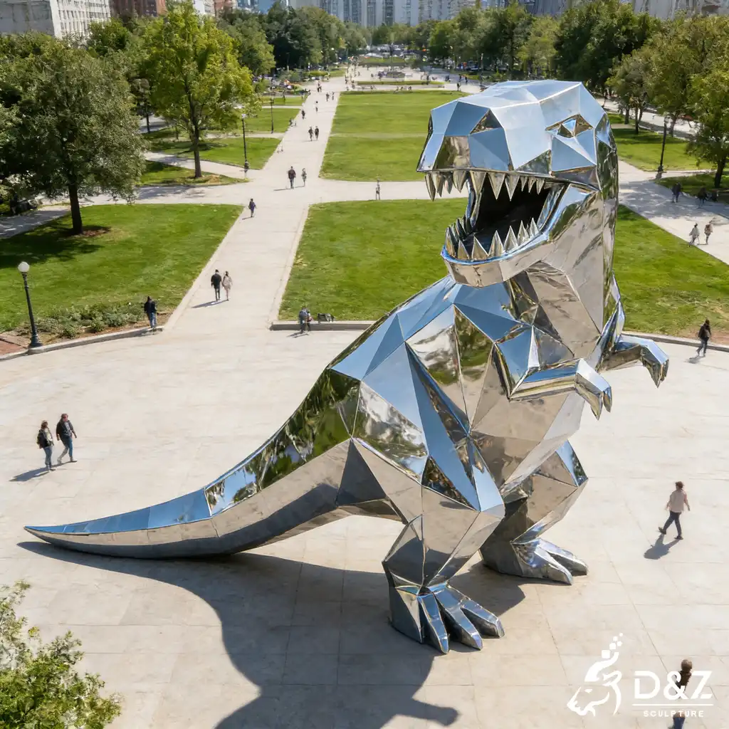Modern Origami T-Rex Sculpture Large Metal Playground Art DZN500-7 Modern Origami T-Rex Sculpture Large Metal Playground Art DZN500-7