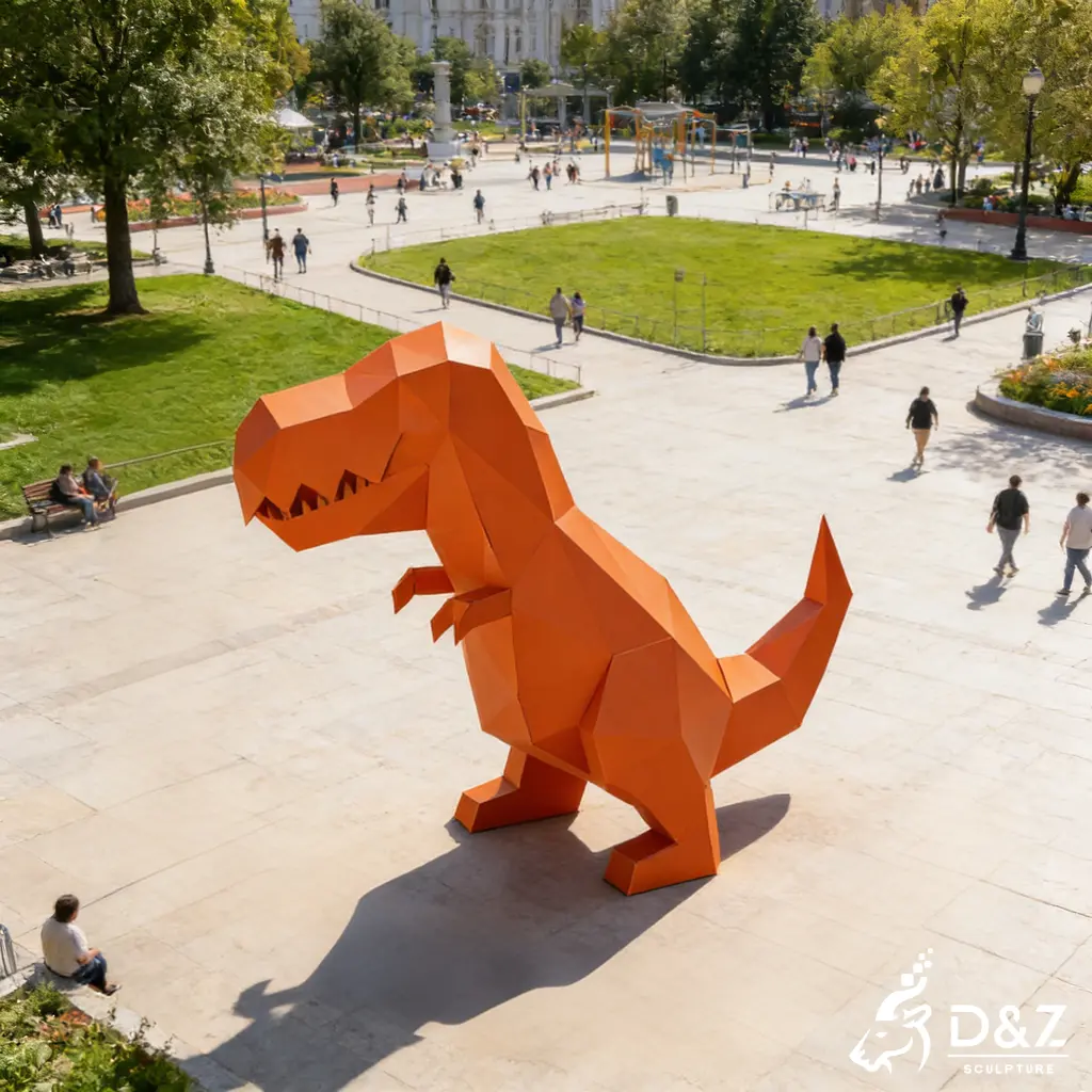 Modern Origami T-Rex Sculpture Large Metal Playground Art DZN500-8 Modern Origami T-Rex Sculpture Large Metal Playground Art DZN500-8