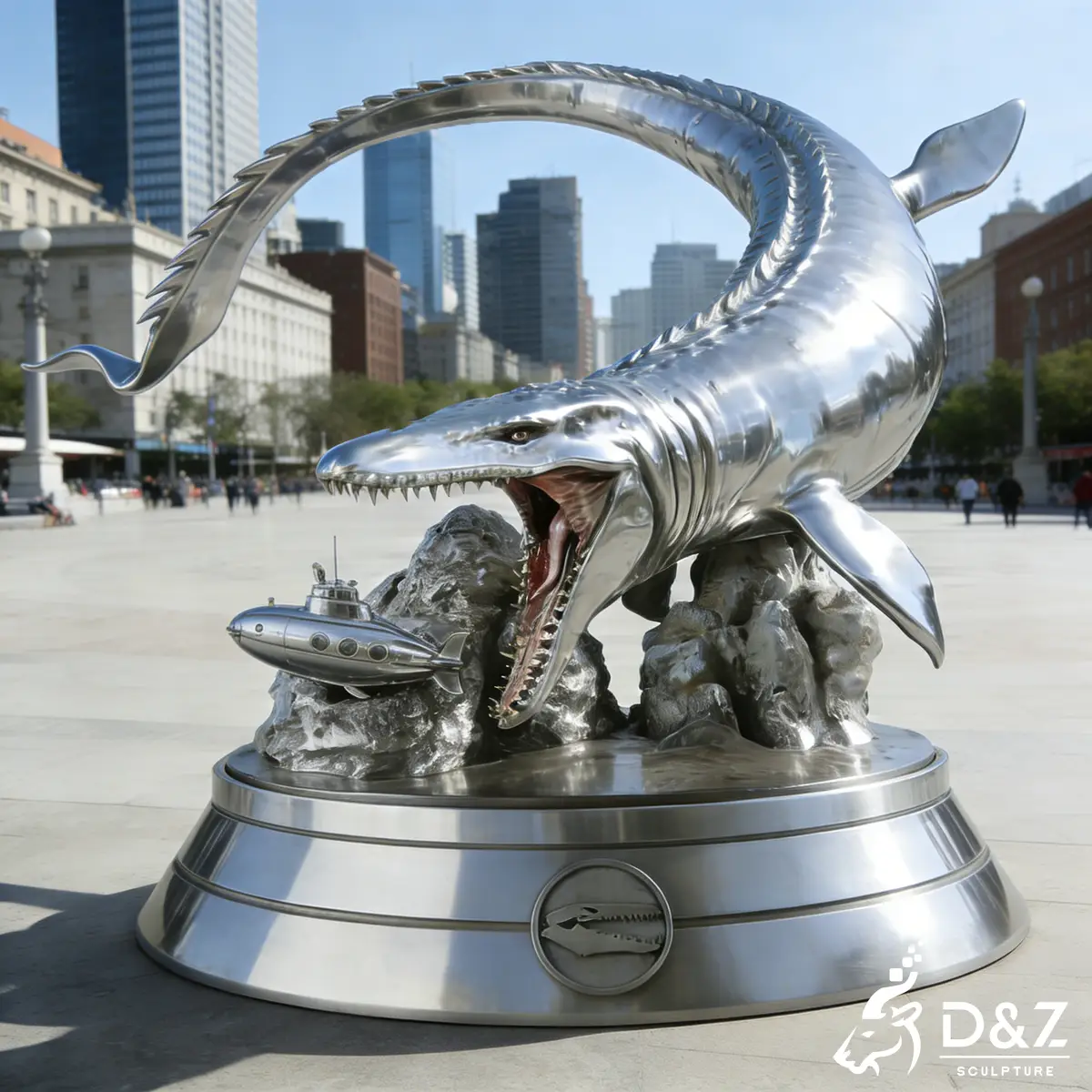 16 Metal Dinosaur Sculptures: Transform Spaces with Prehistoric Art-Mosasaurus sculpture 16 Metal Dinosaur Sculptures: Transform Spaces with Prehistoric Art-Mosasaurus sculpture
