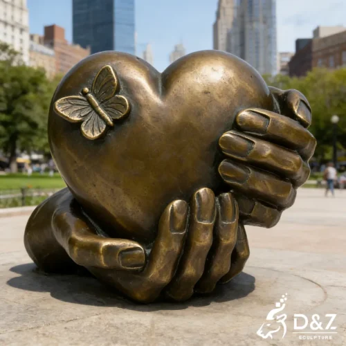 Custom Bronze Heart in Hand Sculpture Large Loving Hands DZN563-1