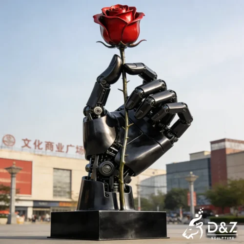 Modern Robot Hand Sculpture Holding Rose Outdoor Art 566-3 Modern Robot Hand Sculpture Holding Rose Outdoor Art 566-3