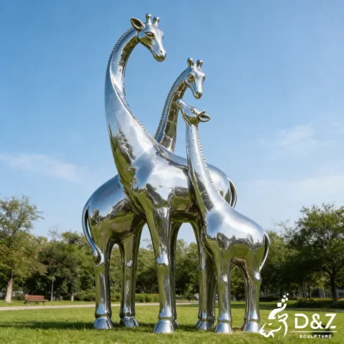 Large Metal Garden Giraffe Family Sculpture Modern Decor DZN574-1