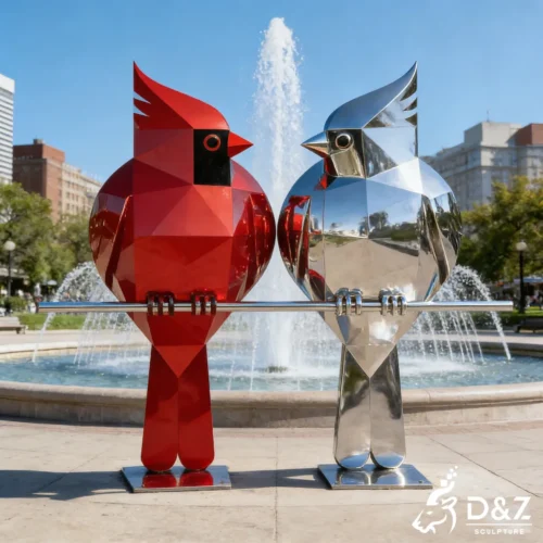 Large Outdoor Cardinal Statue Geometric Red Bird for Garden DZN553-4