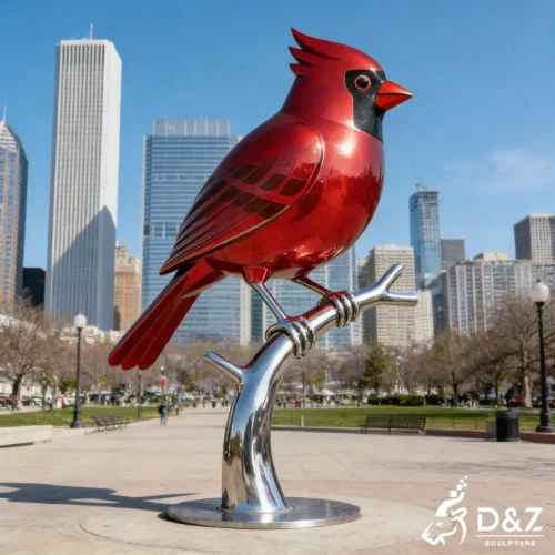 Large Outdoor Cardinal Statue Geometric Red Bird for Garden DZN553-6