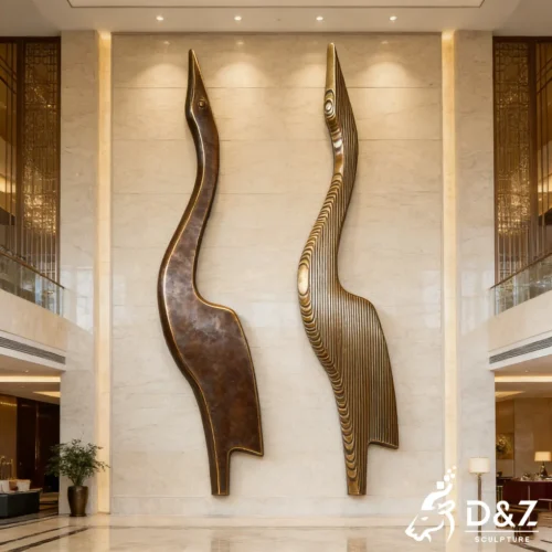 Bronze Mid-Century Modern Bird Sculpture Decorative Wall Art DZN530-7