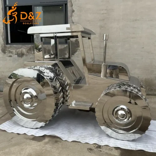 Large Stainless Steel Tractor Sculpture for Outdoor Art DZN528-1