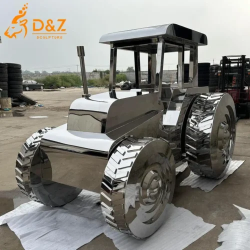 Large Stainless Steel Tractor Sculpture for Outdoor Art DZN528-6 Large Stainless Steel Tractor Sculpture for Outdoor Art DZN528-6