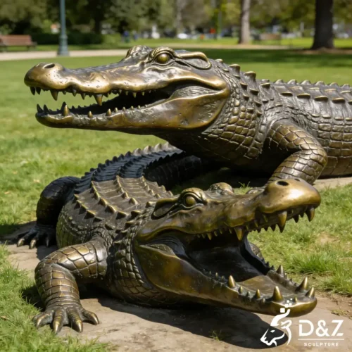 Life-size Bronze Crocodile Sculpture: Outdoor Garden Art DZN571-2