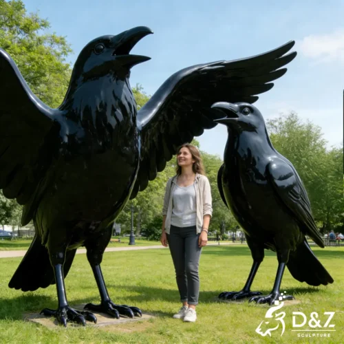 Metal Black Large Crow Statue Modern Garden Bird Art DZN449-6