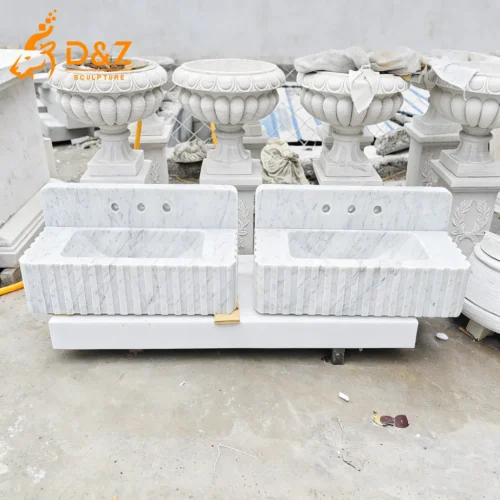 Fluted Wall-Mount Carrara Marble Basin with Backsplash DZN450-6