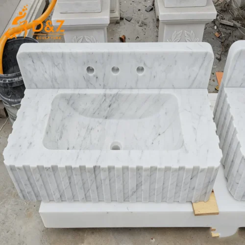 Fluted Wall-Mount Carrara Marble Basin with Backsplash DZN450-2