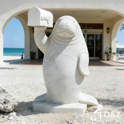 Marble Large Manatee Statue Outdoor Coastal Garden Art DZN555-4