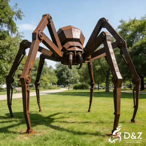 Corten Steel Large Spider Statue Geometric Garden Art Deco DZN451-2