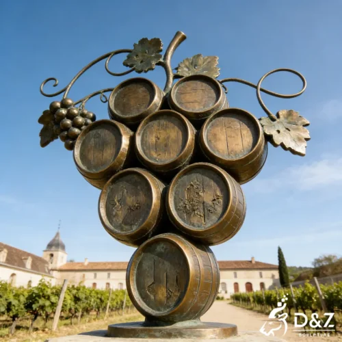 Large Bronze Grape Wine Barrel Sculpture for Chateau DZN554-3