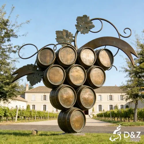 Large Bronze Grape Wine Barrel Sculpture for Chateau DZN554-1