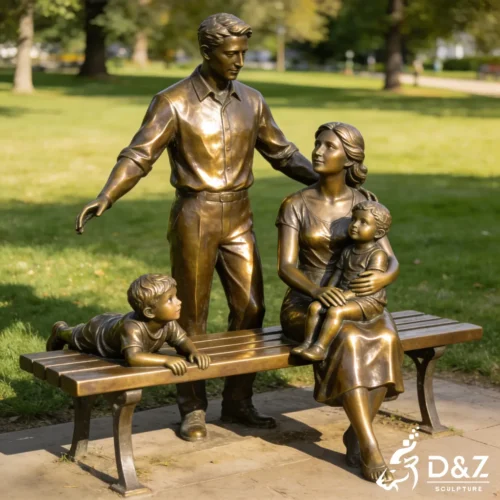 Custom Timeless Bronze Family Sculpture on Park Bench DZN573-1 Custom Timeless Bronze Family Sculpture on Park Bench DZN573-1