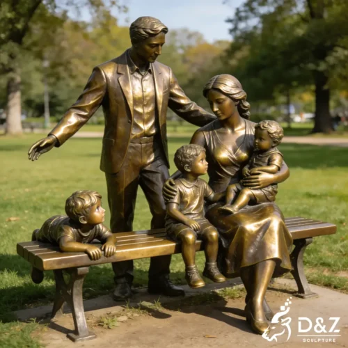 Custom Timeless Bronze Family Sculpture on Park Bench DZN573-3
