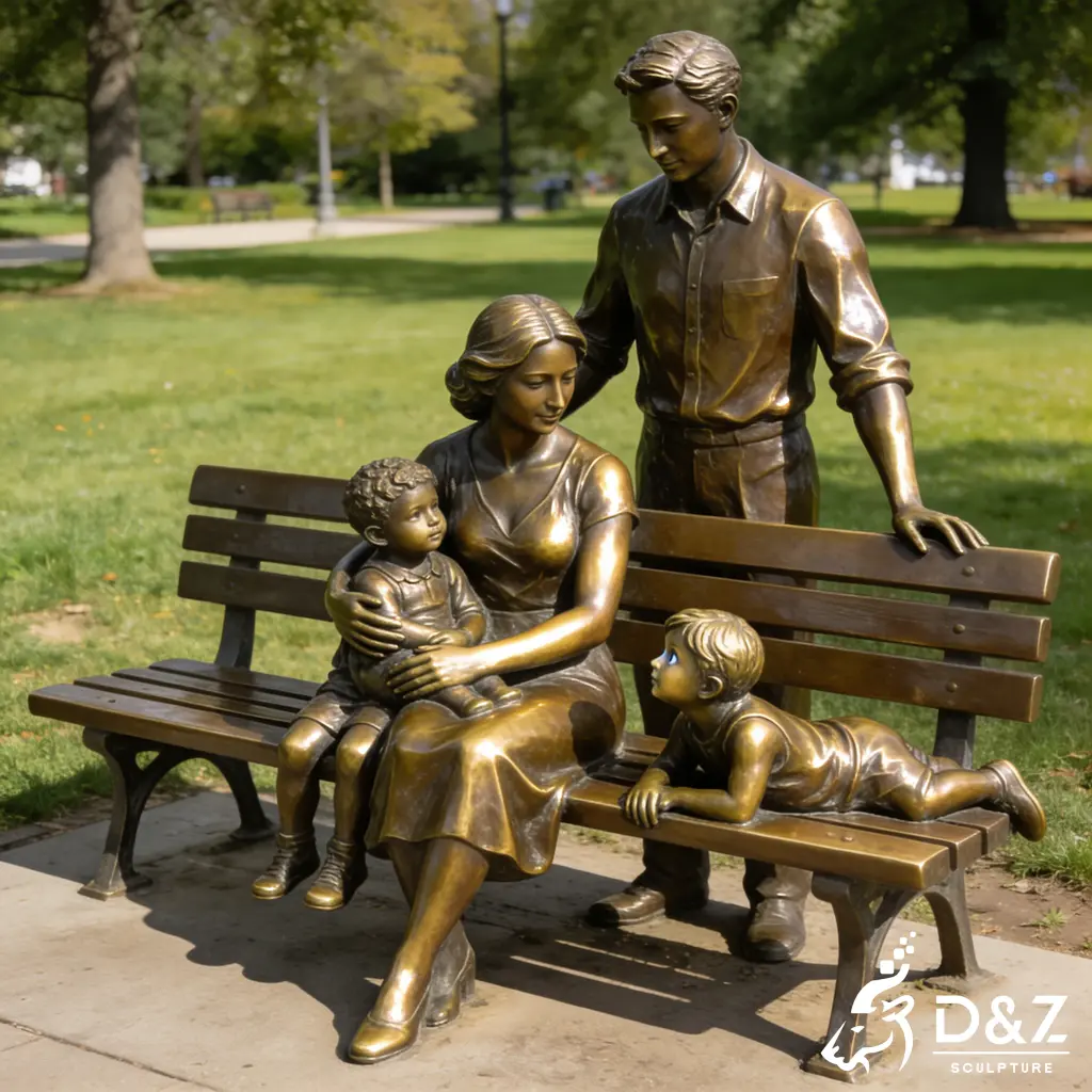 Custom Timeless Bronze Family Sculpture on Park Bench DZN573-7 Custom Timeless Bronze Family Sculpture on Park Bench DZN573-7