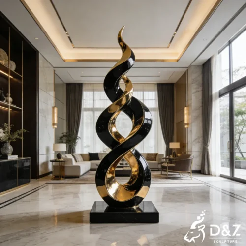 Modern Indoor Sculpture Black Gold Abstract Stainless Art DZN534-3