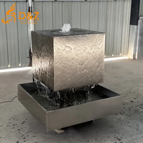 Modern Stainless Steel Cube Fountain Outdoor Water Feature DZN631-7