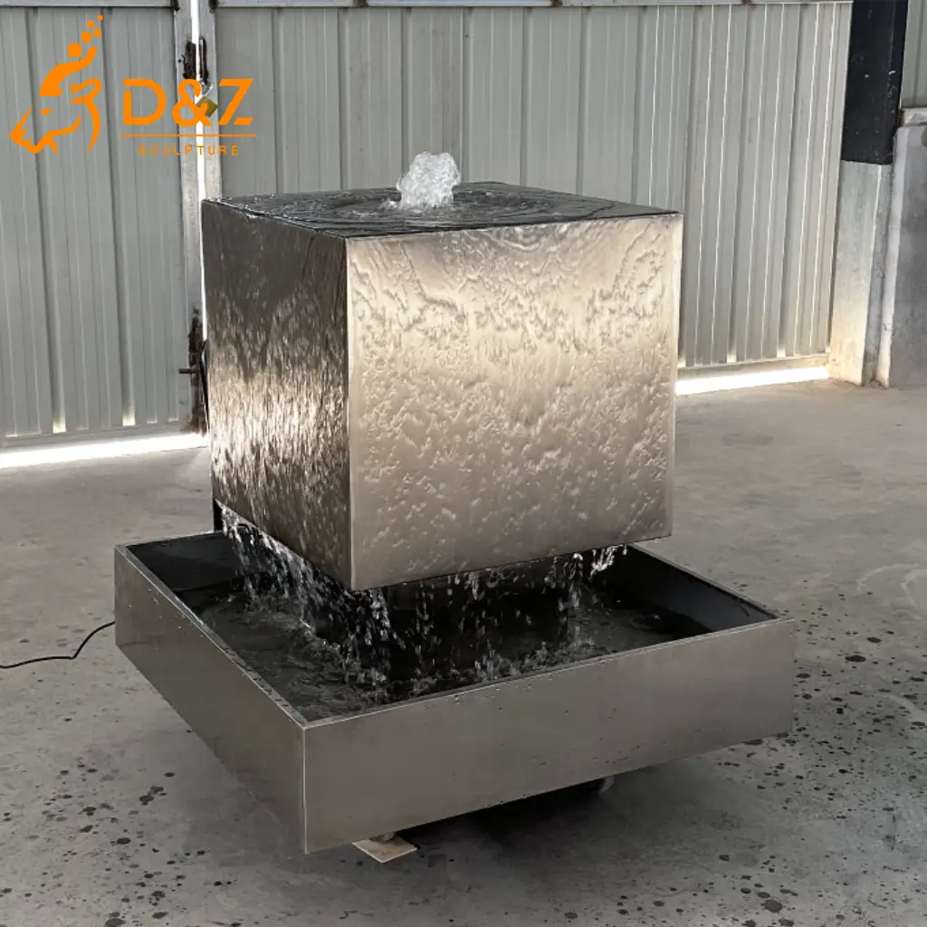 Modern Stainless Steel Cube Fountain Outdoor Water Feature DZN631-7