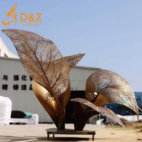 Large Gold Leaf Sculpture Modern Metal Landmark for Garden DZN600-4 Large Gold Leaf Sculpture Modern Metal Landmark for Garden DZN600-4