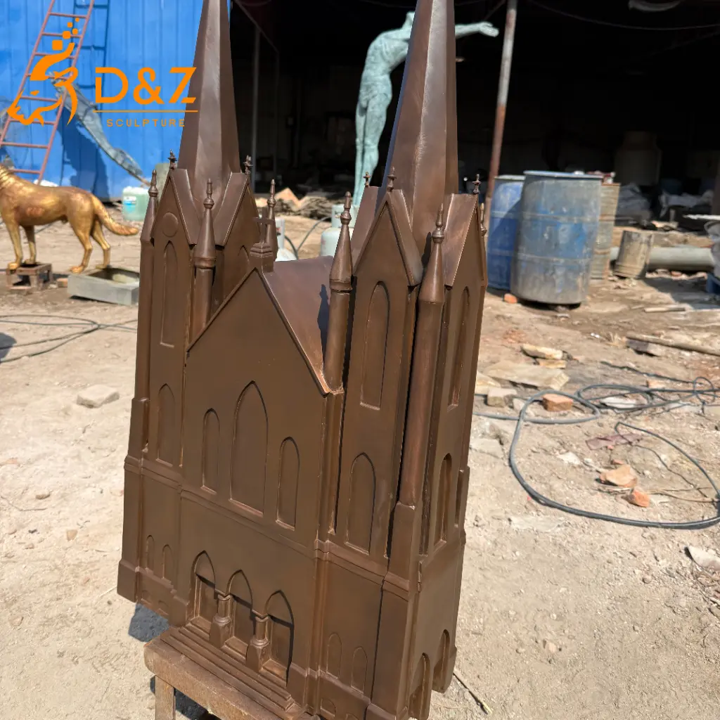 Gothic Cathedral Sculpture Bronze Church Garden Decor Art DZN592-1 Gothic Cathedral Sculpture Bronze Church Garden Decor Art DZN592-1