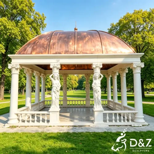 Large Square Gazebo Pavilion with Sculpted Columns Dome DZN629-3