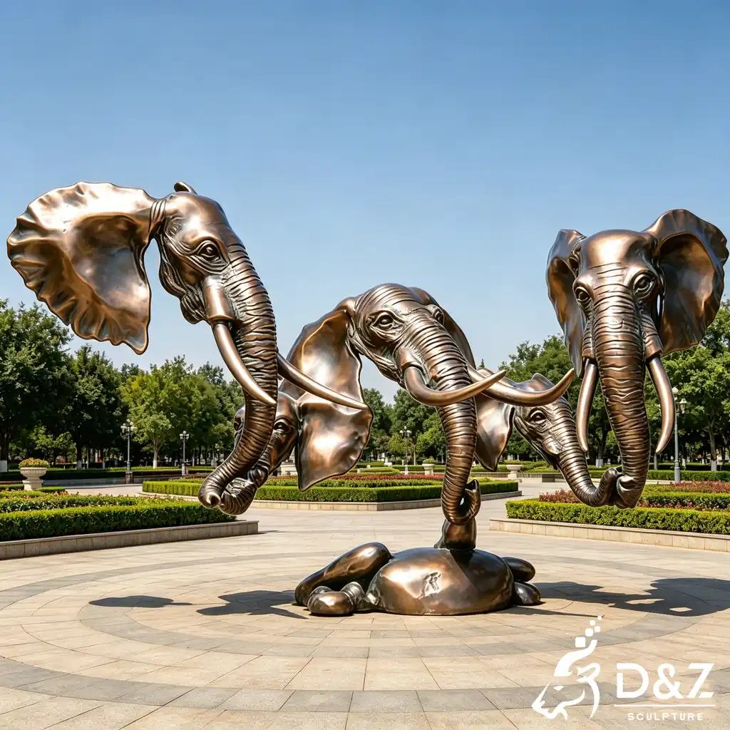 Bronze Surreal Multi Elephant Head Statue for Public Art DZN585-2-elephant head statue