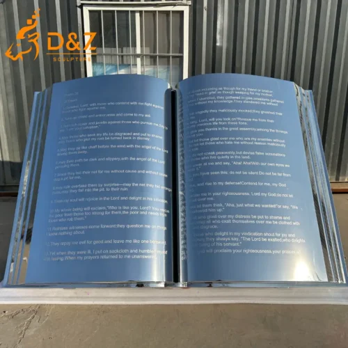 Large Metal Open Book Sculpture With Bible And Psalm 35 DZN597-8 Large Metal Open Book Sculpture With Bible And Psalm 35 DZN597-8