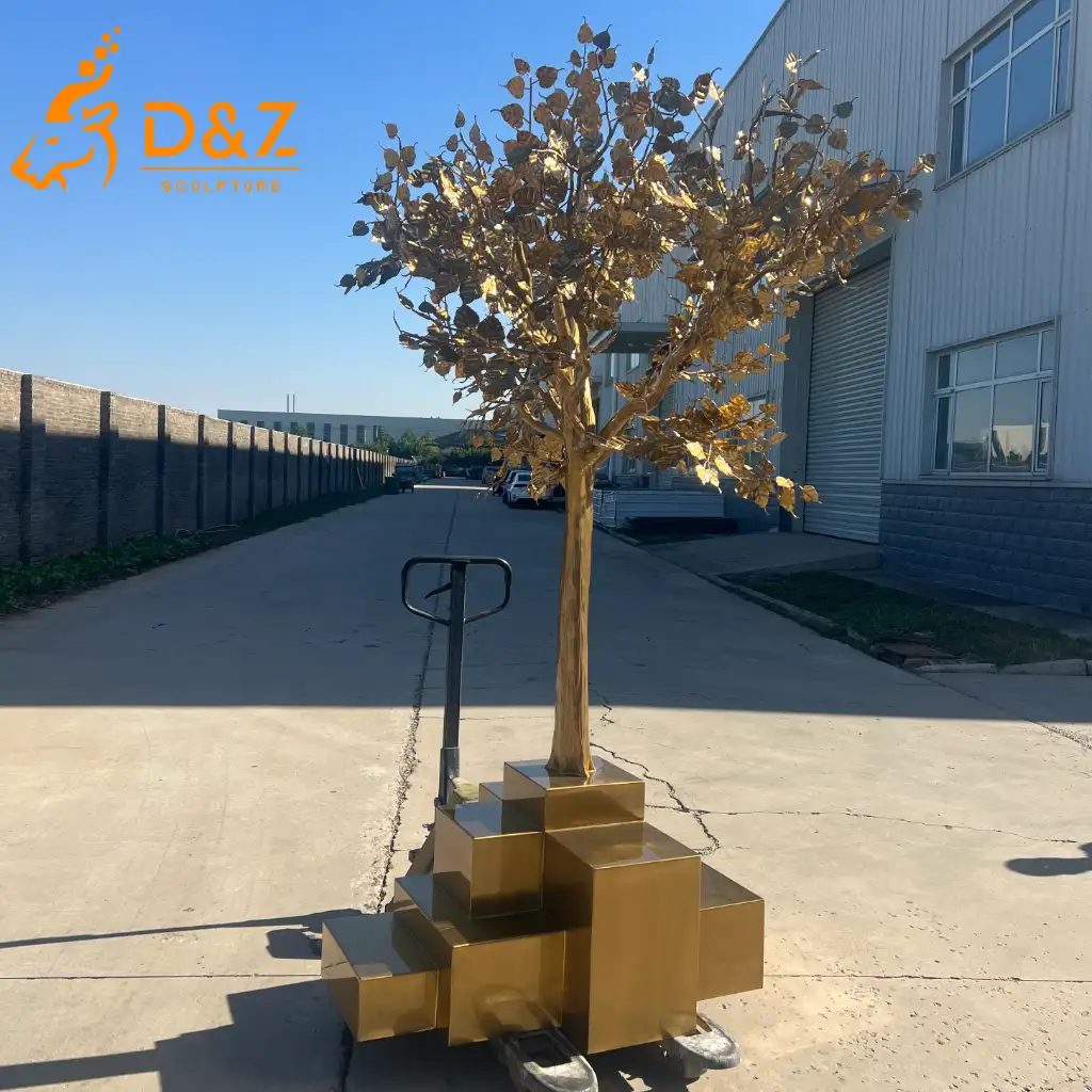 Large Modern Metal Gold Tree Sculpture Outdoor Garden Decor DZN594-2 Large Modern Metal Gold Tree Sculpture Outdoor Garden Decor DZN594-2